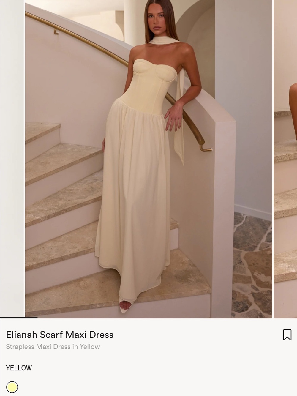 Peppermayo Strapless Scarf Maxi Dress in Pale Yellow